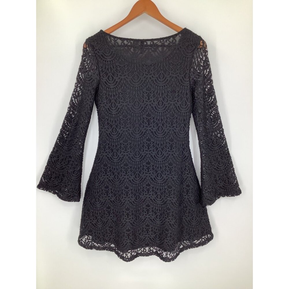H&M Divided Women's Black 10 Lace Overlay Bell Sleeve Mini Dress - Picture 6 of 8